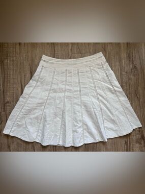 Linen blend midi skirt lace details boho natural prairie pockets Euro style
